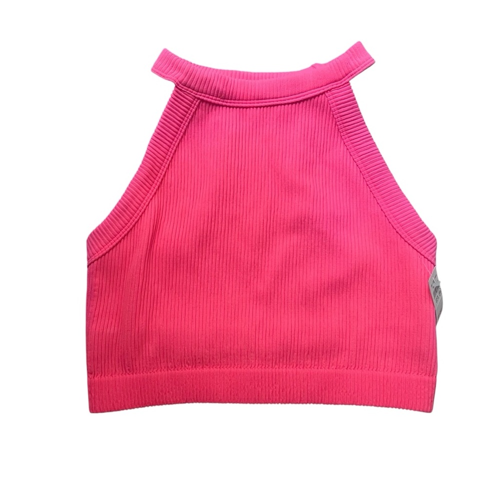Aerie Superchill Seamless High Nexk‎ Pink Ribbed Halter Top Size XL